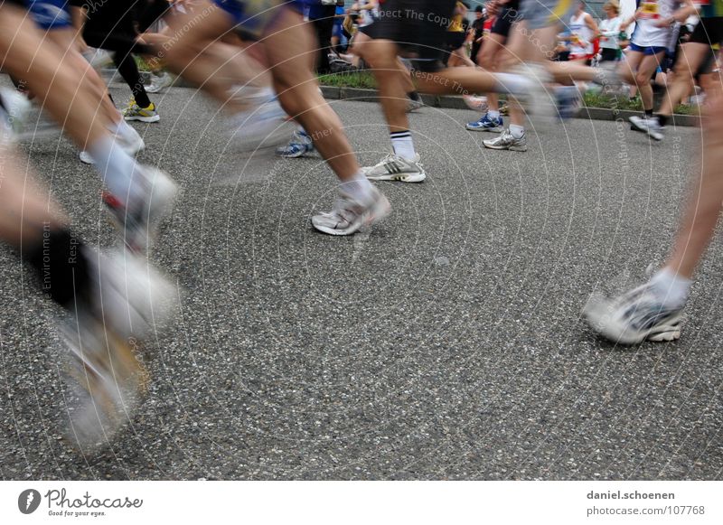 Beautiful legs Jogging Speed Footwear Sneakers Endurance Motion blur Marathon Asphalt Gray White Success Fitness Group Walking Running Movement Legs Healthy