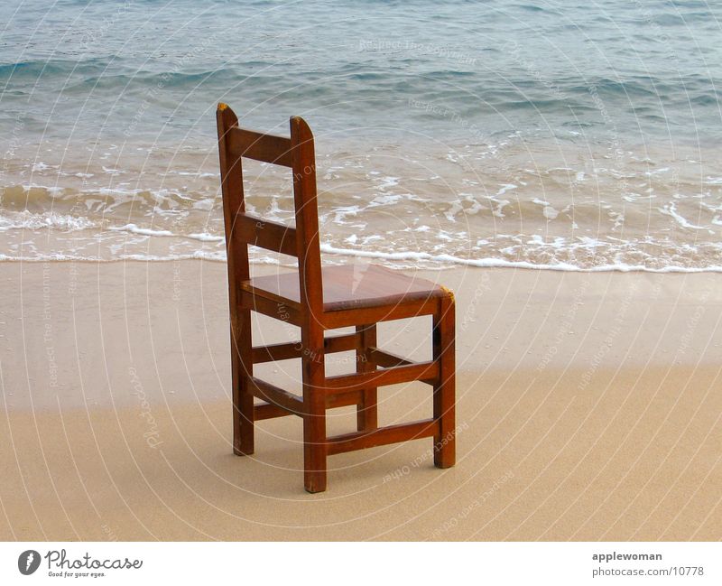chair by the sea Spain Majorca Ocean Beach Waves Wood January Beige Central perspective Side Obscure Chair Water Sand Blue