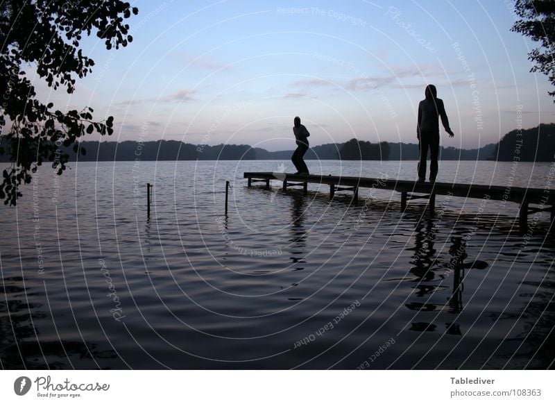 The new Tablediver II Lake Pond Waves Morning Fog Footbridge Man Forest Calm Contentment Water Dawn Silhouette