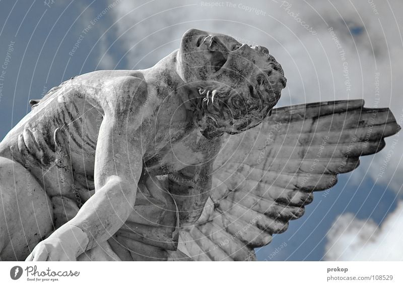 I want wings - II Angel Sudden fall Crash Death Walhalla Jordan river Hell Deities Religion and faith Heathland Statue Support Accompany Man Masculine Grief