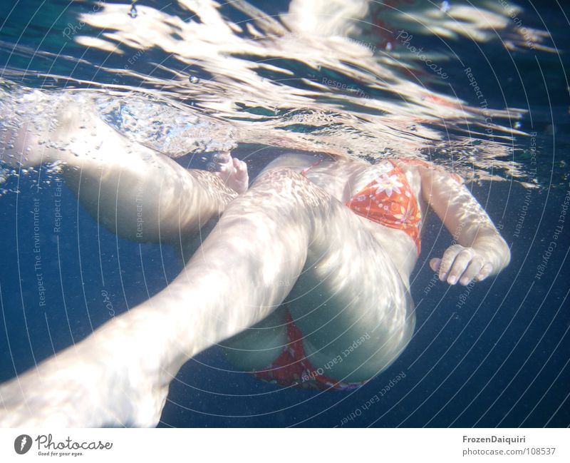 swimming Croatia Ocean Vacation & Travel Woman Air Air bubble Light Bikini Naked Surface of water Dark Effervescent Joie de vivre (Vitality) Hand Reflection