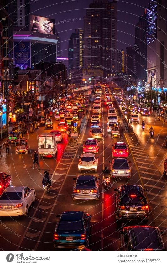 Bangkok Thailand Asia Capital city Downtown Building Architecture Transport Road traffic Traffic jam Street Vehicle Car Taxi Truck Convertible Limousine