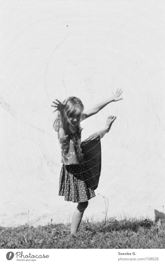 extensive Child Girl Meadow Wall (barrier) Gymnastics Contentment Ballet Joy Dance Black & white photo Room Arm Electricity Traffic infrastructure