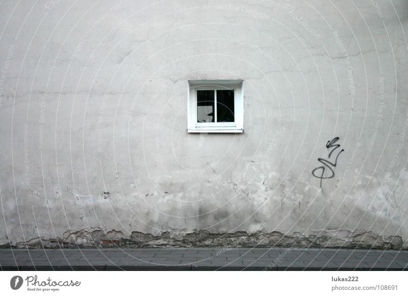 Wall with window Vilnius Detail Historic old white grey pale sidewalk pavement reflection nice cement texture old town stucco decay weathered rough mouldy