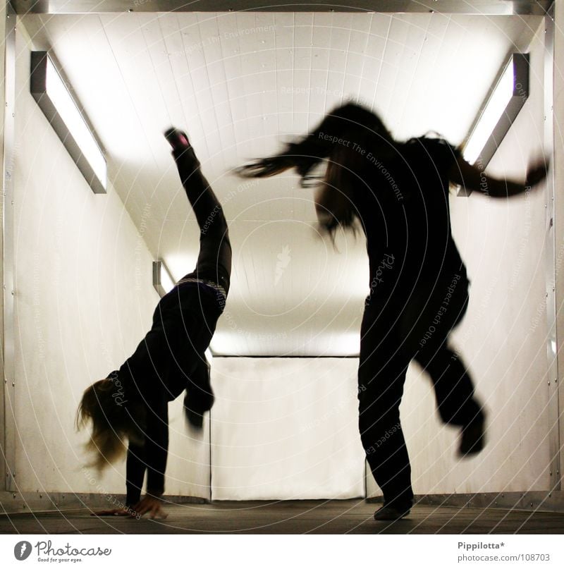 FreAkS =) Dark Tunnel Light Freak Crazy Hop Jump Cartwheel On the head Aggression Evening Night Action 2 Anger Joy Movement in action Walking trudge