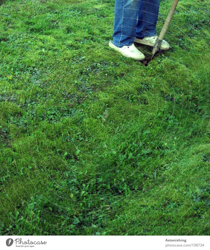 Digging for Australia Work and employment Shovel Man Adults Legs Feet Environment Nature Landscape Summer Beautiful weather Plant Grass Garden Meadow Pants