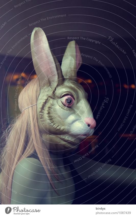 Easter bunny Feminine Young woman Youth (Young adults) 1 Human being 18 - 30 years Adults Blonde Long-haired Mask Hare ears Looking Esthetic Exceptional