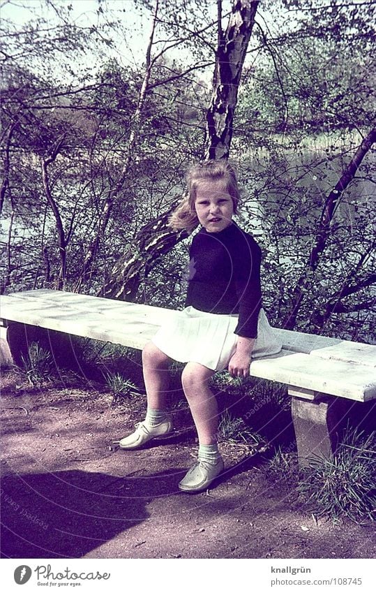 Sunday trip Child Girl Break Tree Sixties Summer Bench Lanes & trails