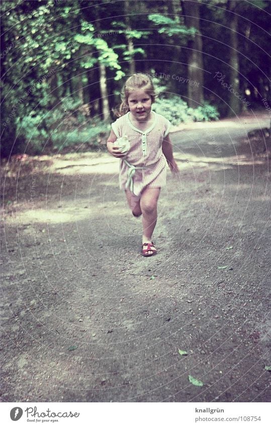 Happy childhood Forest Summer Girl Child Joy Running Walking Movement Lanes & trails candy bag