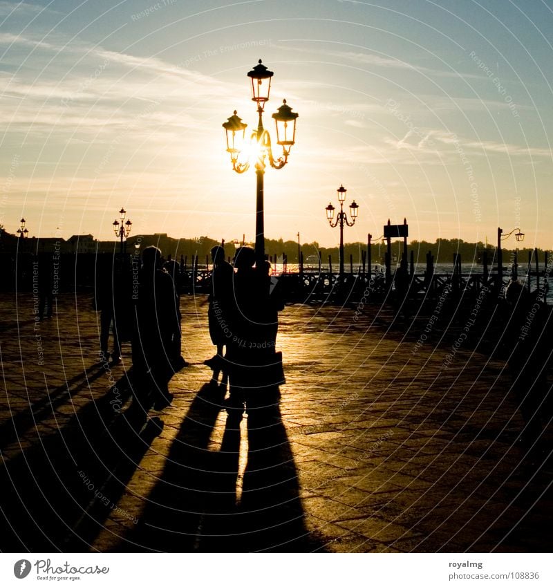 ray of hope Sunrise Venice Italy Yellow Lantern Lamp Moody Group Harbour Traffic infrastructure Contrast Blue Sky Coast Relaxation Free Human being