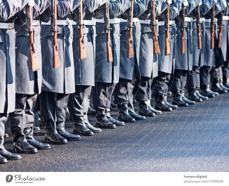 Soldiers of the Guard Regiment of the German Armed Forces Street Coat Boots Together War Germany Army Brigade Federal armed forces Diagonal drill Rifle In step