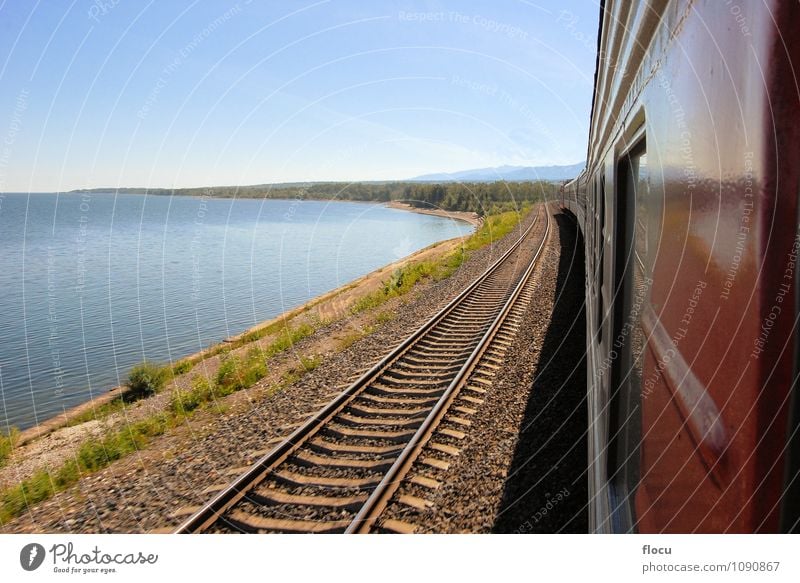 Trans Siberian Railway at lake Baikal in Siberia, Russia Vacation & Travel Tourism Summer Ocean Mountain Industry Technology Nature Landscape Clouds Tree Coast