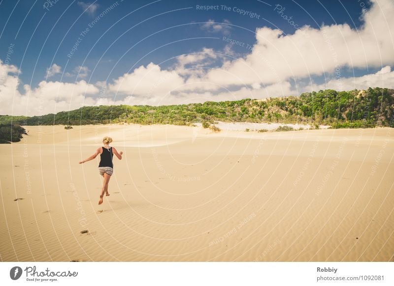 Over the dunes... Woman Adults 1 Human being Nature Landscape Sand Sky Island Fraser Island Desert Oasis Australia + Oceania Beach dune Footprint Discover