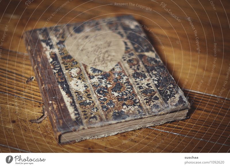 diary Paper Old Book Diary Notebook Binding Wooden floor Colour photo Subdued colour Interior shot Deserted Copy Space right Day Shallow depth of field
