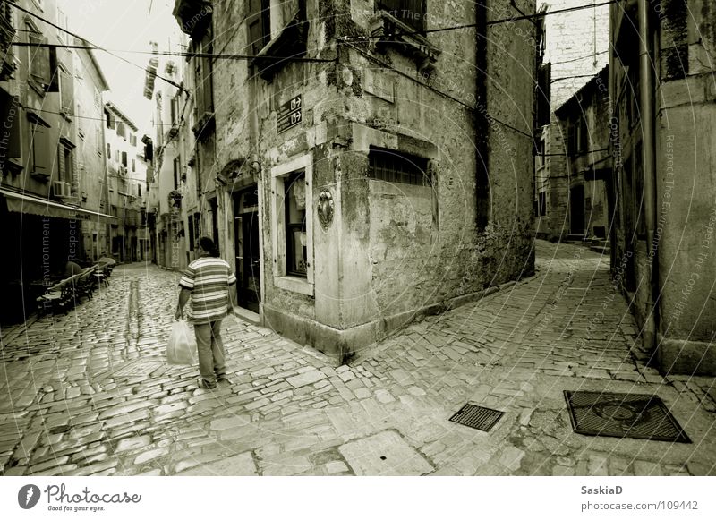 routes Town Croatia Wide angle House (Residential Structure) Building Narrow Near Cable Historic Black & white photo Traffic infrastructure Old Human being
