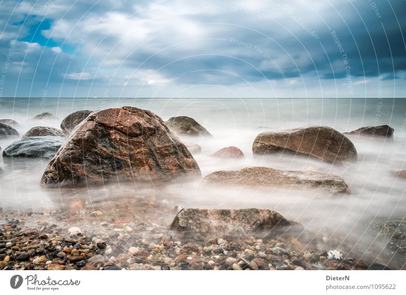 rocks Nature Landscape Earth Air Water Sky Clouds Horizon Weather Bad weather Wind Coast Baltic Sea Ocean Blue Brown Black White Stone Colour photo