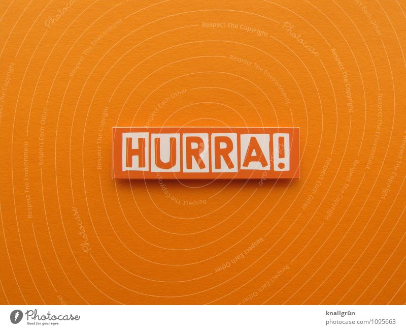 Hooray! Characters Signs and labeling Communicate Orange White Moody Joie de vivre (Vitality) Enthusiasm Optimism Joy Yippieyippieyah Colour photo Studio shot