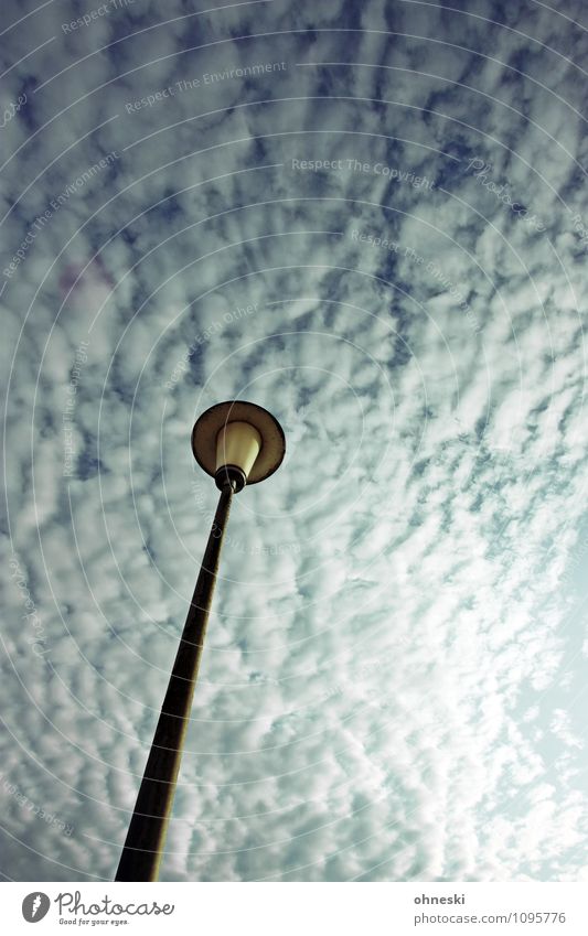 space station Sky Clouds Weather Beautiful weather Street lighting Lamp post Thin Blue Fear of heights Dream Future Colour photo Exterior shot Copy Space right
