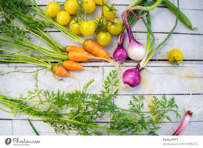 Fresh vegetables on a rustic wooden background Food Vegetable Carrot Onion Tomato Nutrition Organic produce Vegetarian diet Healthy Yellow Green Orange To enjoy