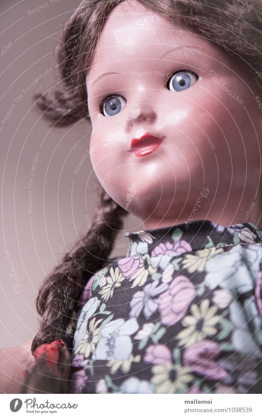 old doll with braids Girl Infancy Face Toys Doll Old Loyalty Memory Playing Friendship Braids Past Motionless Gaze Colour photo Interior shot Forward Downward