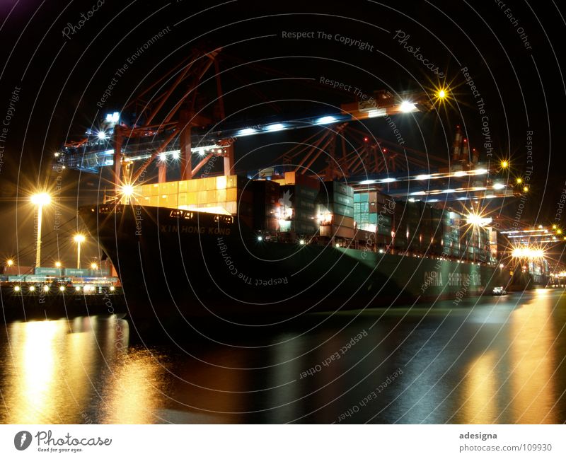 port at night Night Watercraft Light Logistics Navigation Harbour Hamburg Container