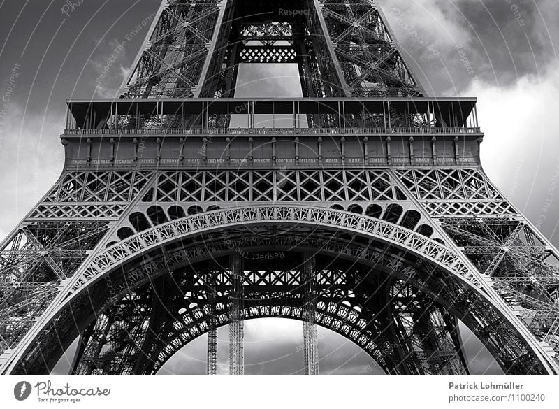 Eiffel Tower detail Design Vacation & Travel Tourism Sightseeing City trip Architecture Sky Clouds Paris France Europe Capital city Downtown Facade