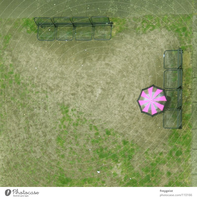 PINk Pink Umbrella Meadow Bench Green Detail Tower Vantage point Cast