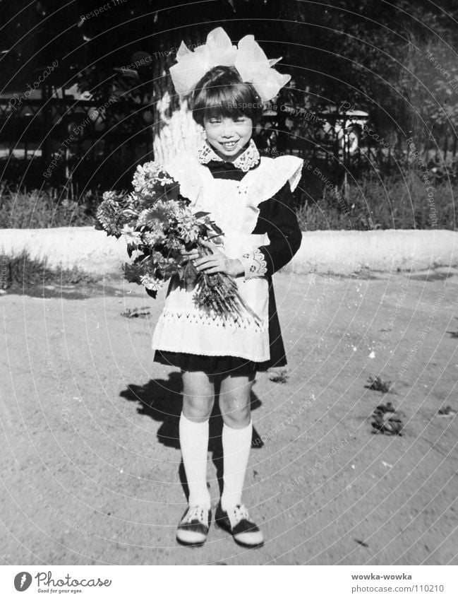 First day of school Girl Flower Bouquet Bow Autumn Child School uniform First school day