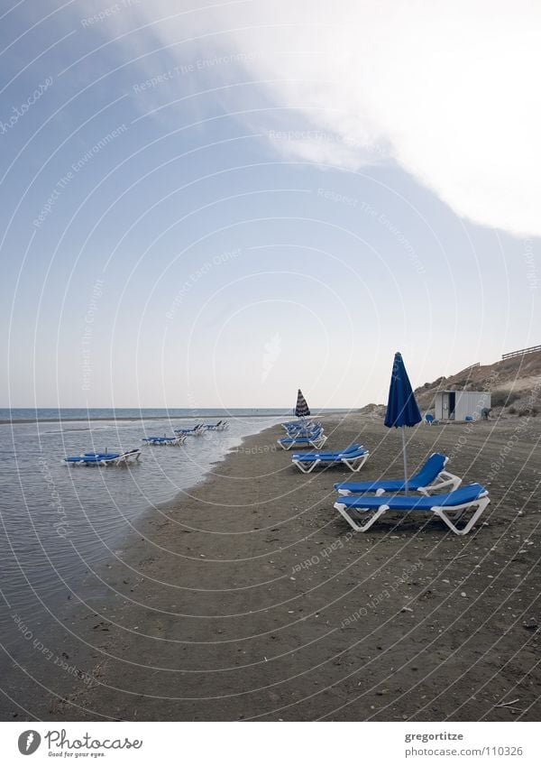 lonely sunbeds Ocean Deckchair Cyprus Clouds Sunshade sun bed lonesome sea larnaka umbrella