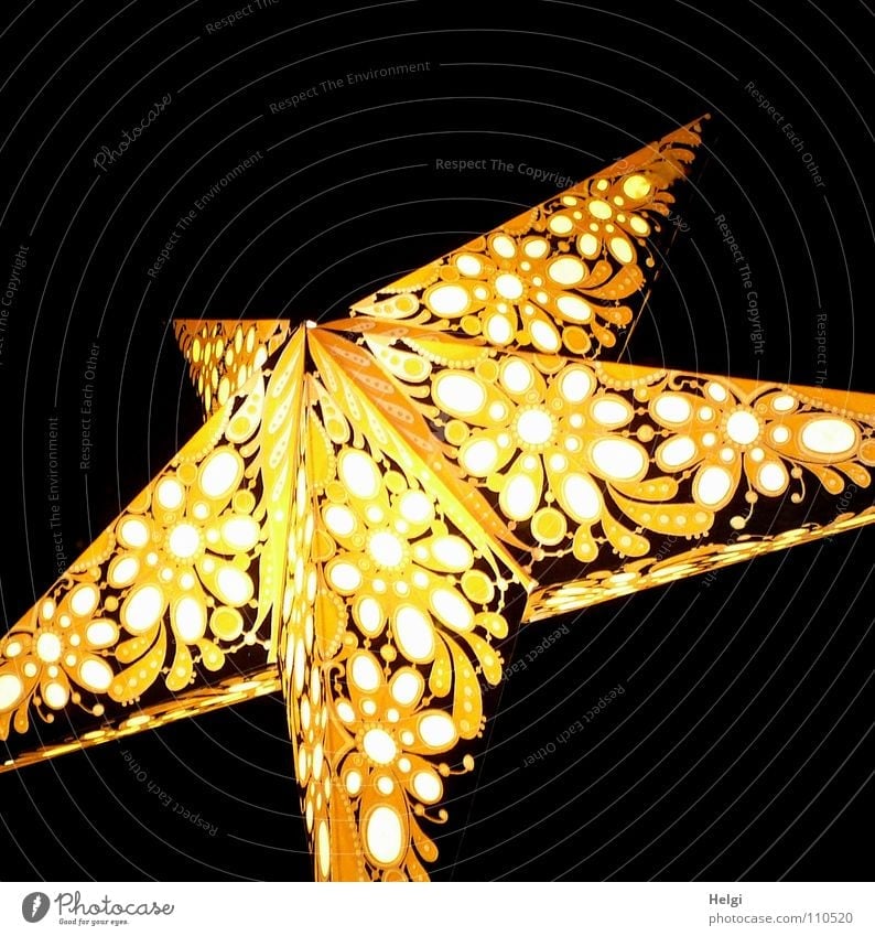 Star as decoration in front of black background Pattern Yellow Black White Christmas & Advent Hang Hang up Brilliant Paper Light Christmas Fair Window Winter