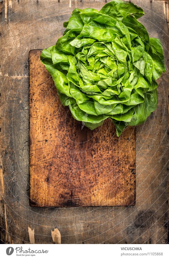 Fresh lettuce on an old chopping board Food Vegetable Lettuce Salad Nutrition Lunch Organic produce Vegetarian diet Diet Lifestyle Style Design Healthy Eating