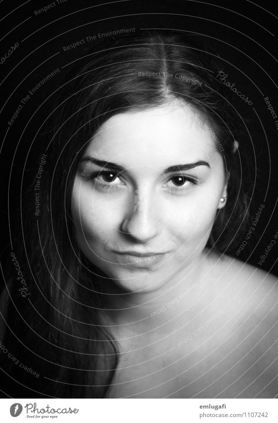 portrait Feminine Young woman Youth (Young adults) Head Face Esthetic Free Infinity Naked Black Willpower Safety Loyalty Black & white photo Neutral Background