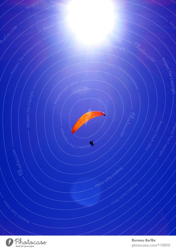 Towards the sun... Sunbeam Playing Freedom Sports Flying Blue White Paraglider Orange