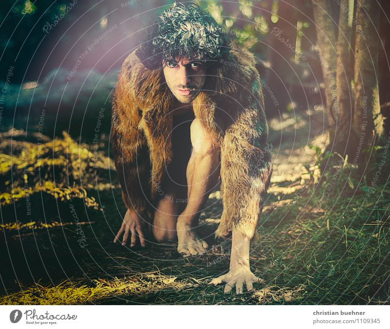 Animal-man in the forest Masculine 18 - 30 years Youth (Young adults) Adults Sunrise Sunset Lunar eclipse Plant Exotic Forest Pelt Observe Movement Hunting