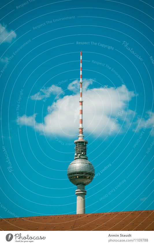 Berlin television tower behind the roof Vacation & Travel Sightseeing Technology Sky Summer Beautiful weather Downtown Berlin Town Skyline