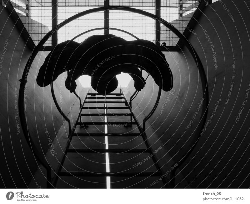 come down there Dark Round Circle Black White Silhouette Tunnel Grating Light Descent Go up Hand Altitude flight Comforting Relaxation Student accommodation