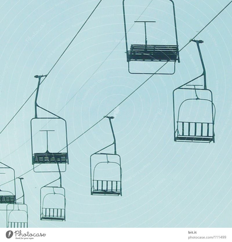 LIFTS II Cable car Sky Blue Chair lift Empty Deserted Blue sky Horizontal Visitor numbers loss Revenue Close closure Insolvency bankrupt pandemic opening gap