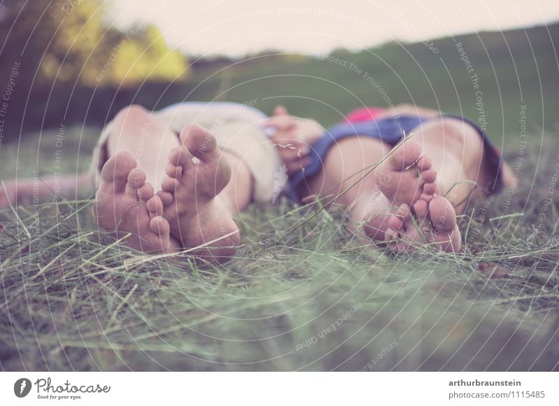 Feet in the hay Lifestyle Joy Vacation & Travel Summer Garden Human being Masculine Feminine Young woman Youth (Young adults) Young man Couple Partner 2