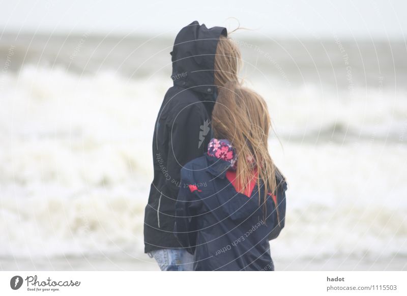 two blonde sisters Beach Ocean Child Human being Feminine Girl Sister 2 8 - 13 years Infancy Nature Sand Water Blonde Large Small children girls big natural sea