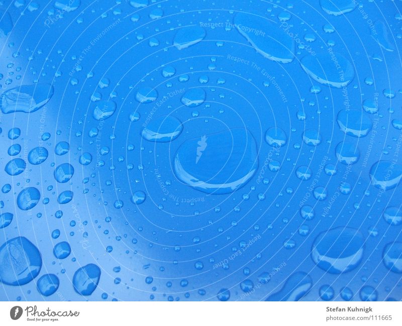 waterdop Mirror Water Drops of water Rain Varnish Blue Colour Light blue Progress Smoothness Colour photo Exterior shot Close-up Macro (Extreme close-up)