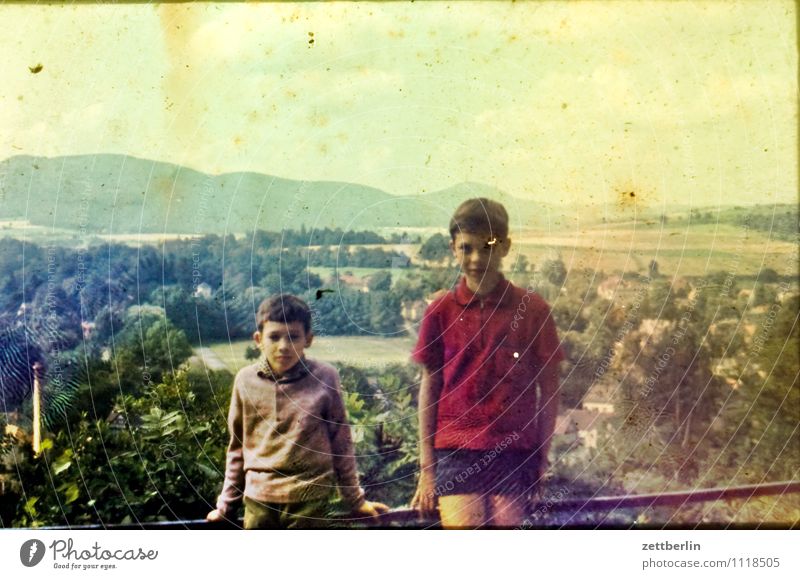 Thomas and Lutz, 1971 Child Boy (child) Vacation & Travel Travel photography Landscape Hill Horizon Former Infancy Childhood memory youthful Past