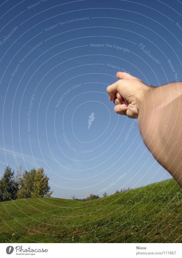 There! Look! Clouds White Horizon Tree Green Leaf Far-off places Grass Hill Hand Fingers Forefinger Underarm Upper arm Bushes Interpret Exterior shot Summer