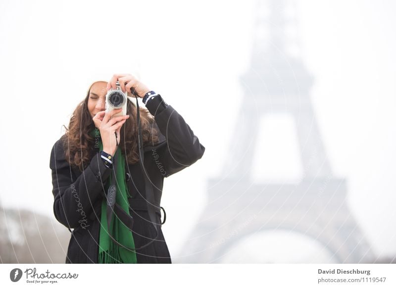 Photographer at the Eiffel Tower Vacation & Travel Tourism Sightseeing City trip Feminine Young woman Youth (Young adults) Woman Adults Life Body Face Arm Hand