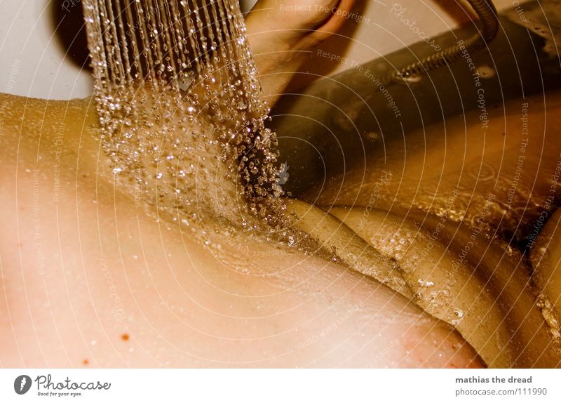 Showers I Personal hygiene Wet Damp Fluid Effervescent Radiation Splashing Flow Cleaning Do the dishes Dark Bathroom Foam Naked Woman Mole Trust Water