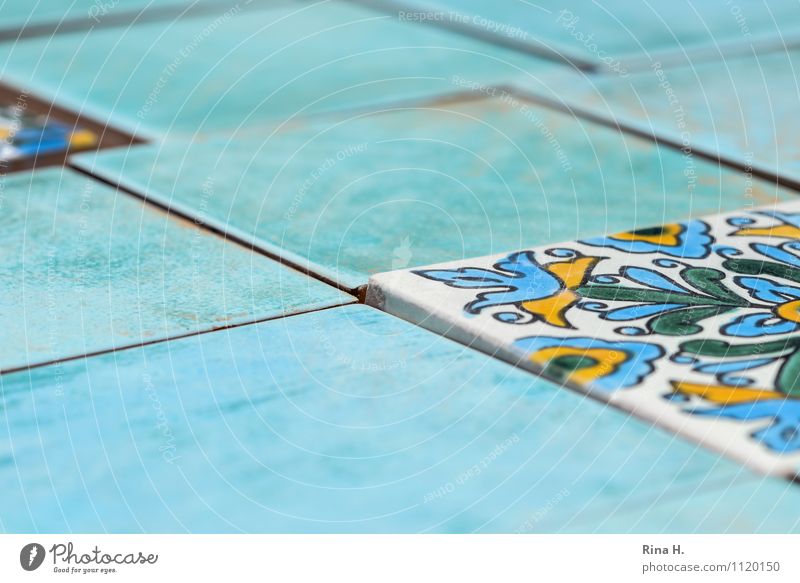 turquoise Interior design Decoration Turquoise Tile Pattern Near and Middle East Stumbling block Seam Colour photo Exterior shot Deserted Shallow depth of field