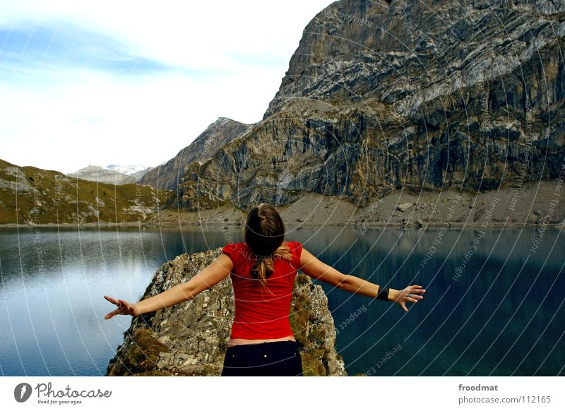 arrived Vacation & Travel Adventure Freedom Mountain Mirror Back Nature Water Alps Lake Red Idyll Switzerland siana froodmat Iffigensee Colour photo