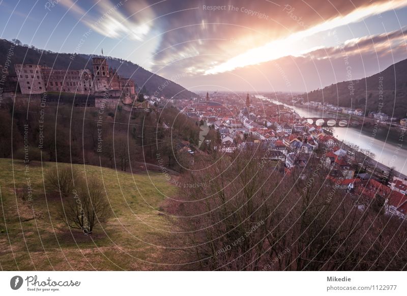 HEIDELBERG Nature Plant Water Sky Clouds Sun Sunrise Sunset Sunlight Tree Grass Hill River Small Town Old town House (Residential Structure) Castle Ruin