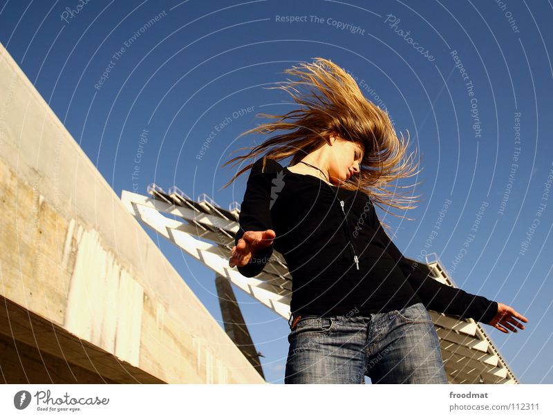 Shake your hair for me... Action Dearest Beautiful Light Concrete Roof Frozen Hair and hairstyles Flying Movement Dynamics archictecture siana Pattern Sky Line