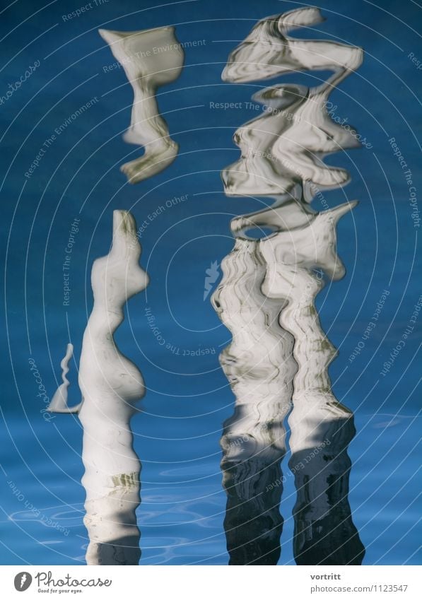 sculpture Painting and drawing (object) Environment Nature Elements Air Water Movement Blue Gray Bizarre Lake Distorted Surrealism Body Mirror image Existence