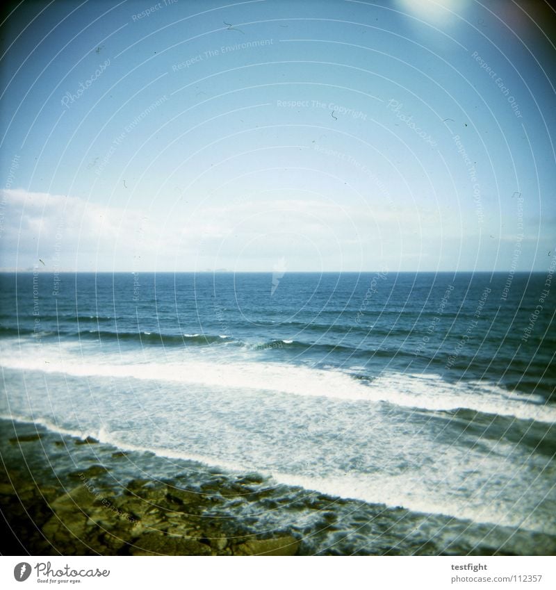 ocean Ocean Infinity Far-off places Coast Beach Surf Holga Sky Portugal Summer In transit Doomed Loneliness South Leisure and hobbies Vacation & Travel Free